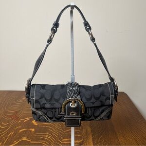 Coach Black Signature C Mini Soho Hobo Shoulder Bag w/ buckle & w/braided strap